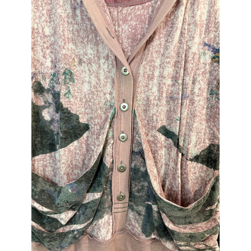 Free People Pink Mountain Graphic Hooded Cardigan Women SP Short Sleeve Burnout - Picture 3 of 7